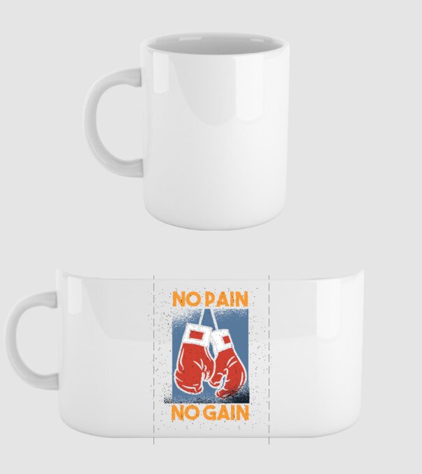 No pain no gain box model alb pe tricou