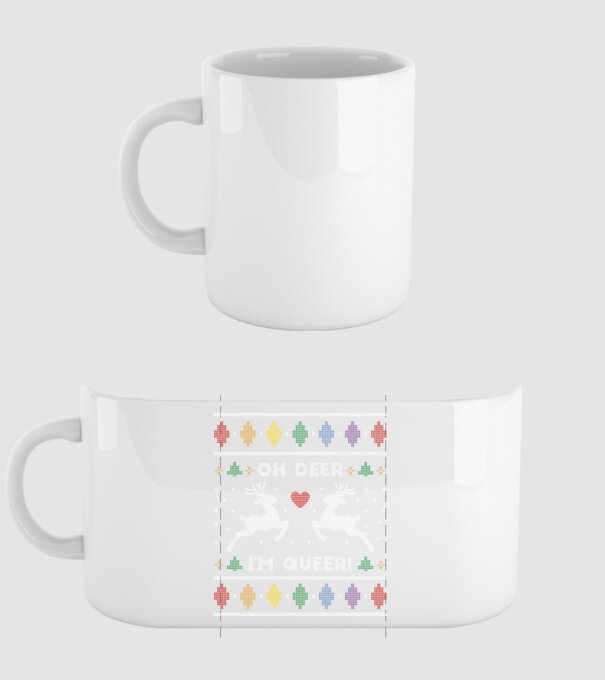 'Oh Deer, I''m Queer Ugly Sweater' model alb pe tricou