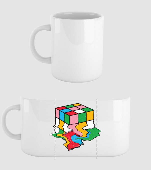 Cub Rubik topindu-se model alb pe tricou