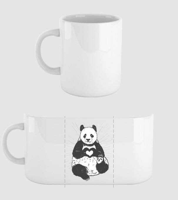 Inimă panda model alb pe tricou
