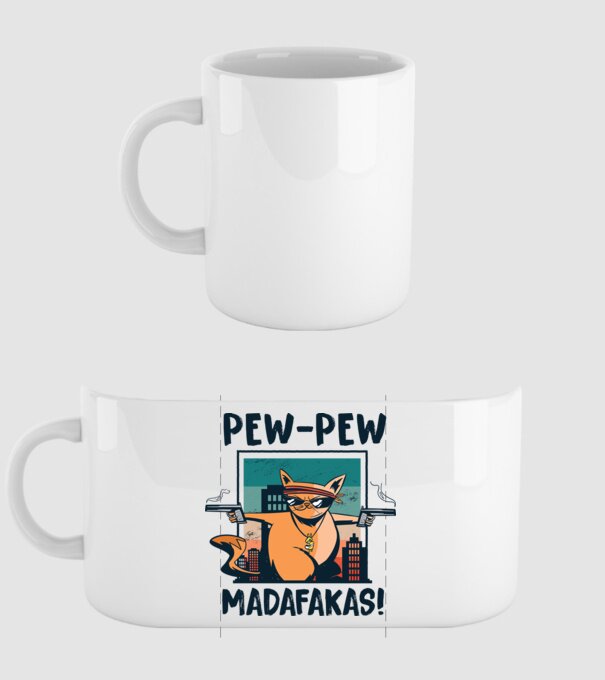 Pew Pew Pew Madafakas Pisică dark model alb pe tricou