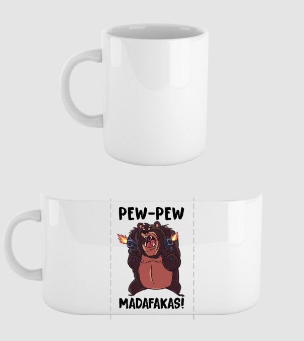 Pew Pew Pew Madafakas Urs alb model alb pe tricou