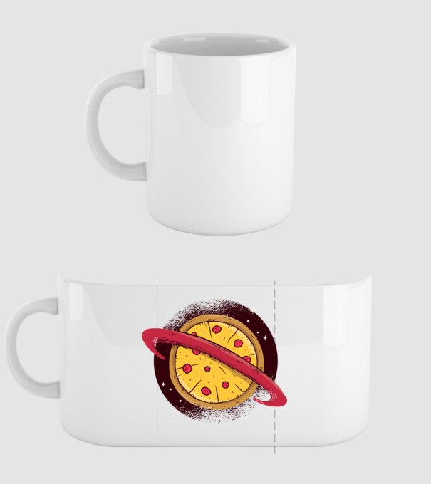 Pizza Planetă model alb pe tricou