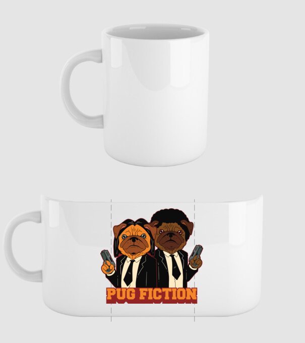 Pug Fiction Pugs Mops Pulp Fiction parodie model alb pe tricou