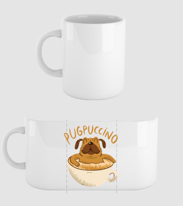 Pugpuccino Capuccino cu Mops model alb pe tricou