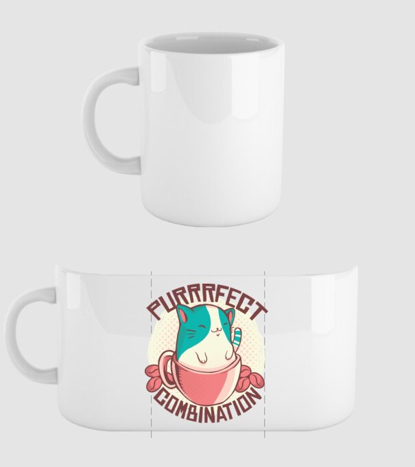 Purrrfect Combination Cafea cu pisică model alb pe tricou