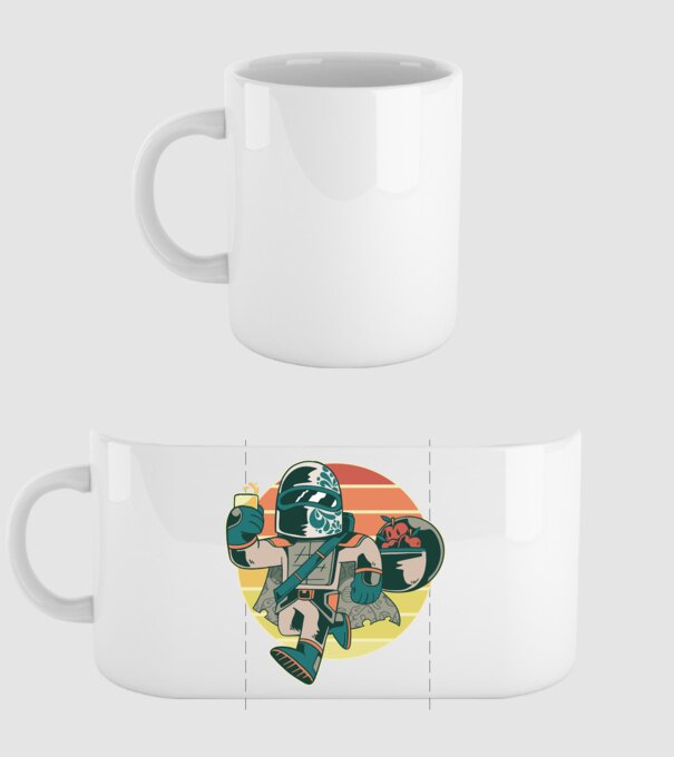Războinic Mandalorian Retro model alb pe tricou