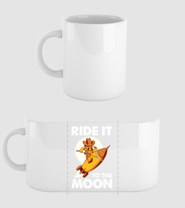 Ride it to the moon Bitcoin model alb pe tricou