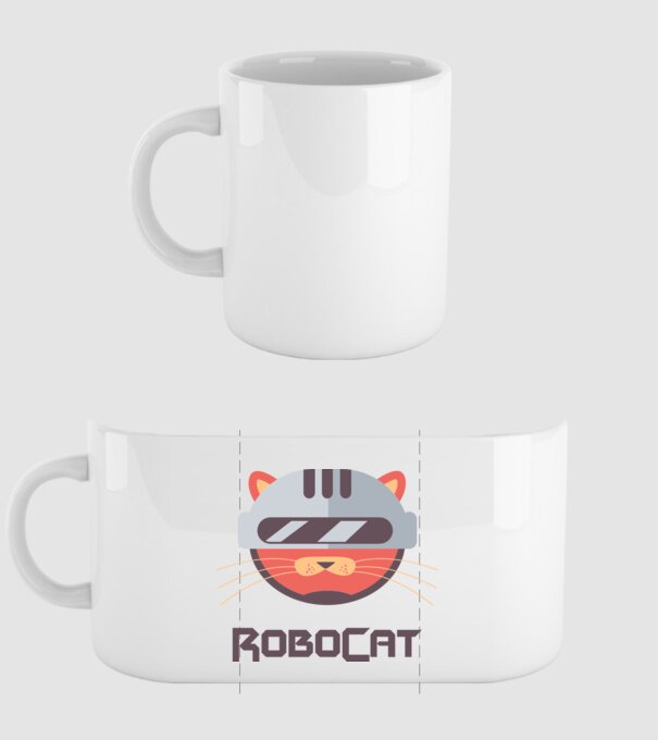 Robocat model alb pe tricou