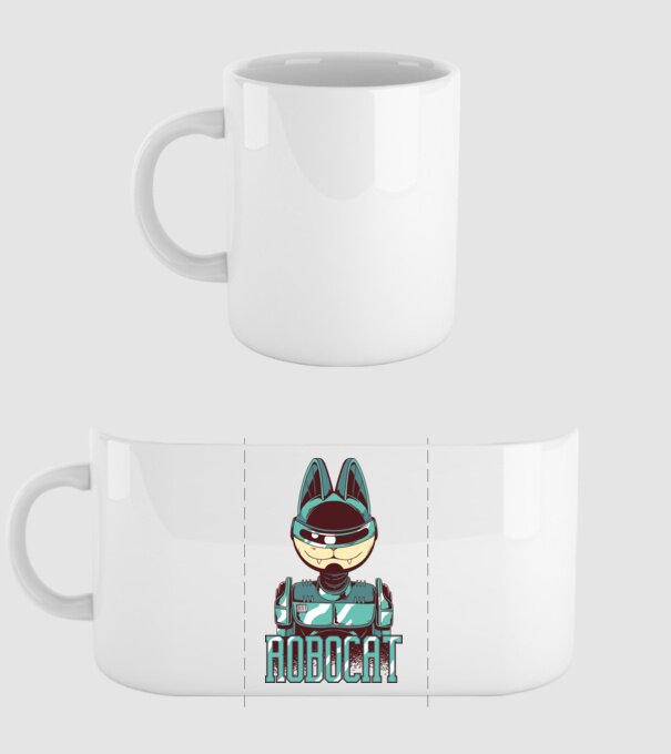 Robocat - Pisică Robot model alb pe tricou