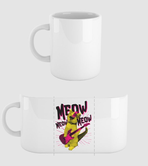 Pisică Rocker Meow model alb pe tricou