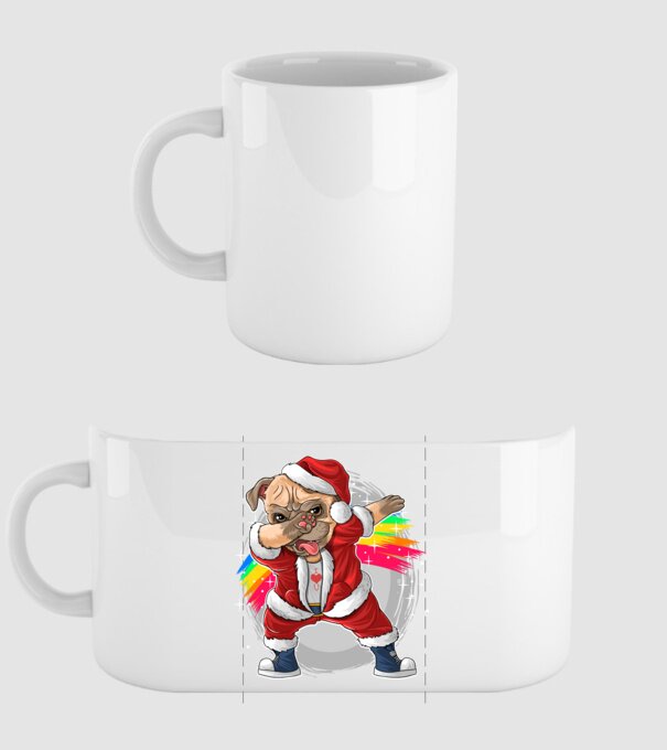 Santa Mops Moș Crăciun model alb pe tricou