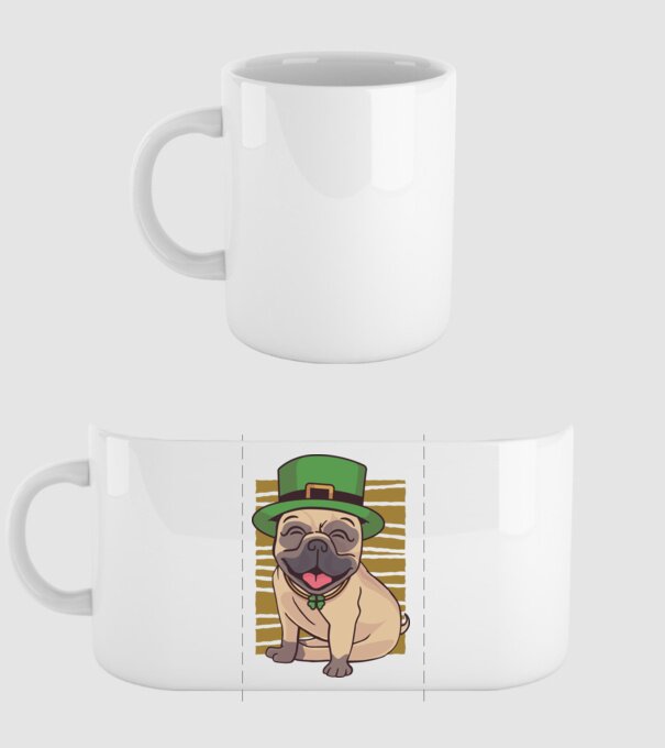 Sfântul Patrick Mops model alb pe tricou