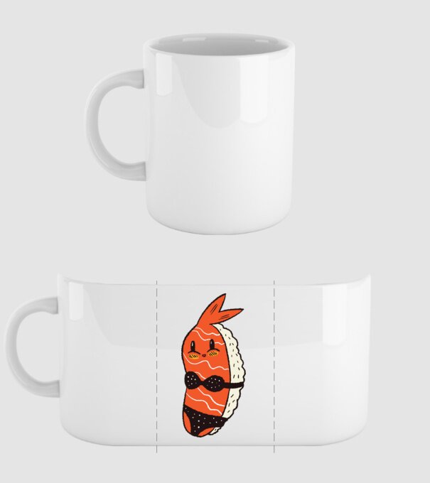 Sushi în bikini model alb pe tricou