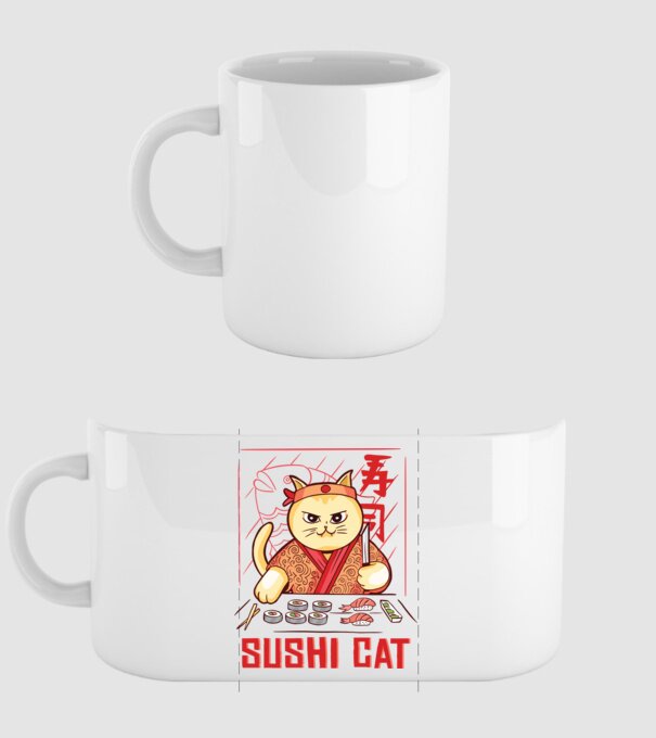 Pisică Sushi model alb pe tricou