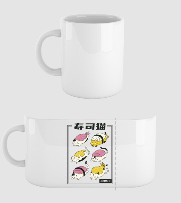 Pisicuțe Sushi model alb pe tricou