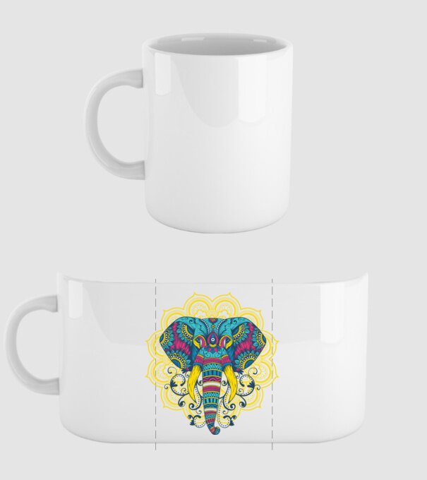 Elefant Mandala Colorat model alb pe tricou
