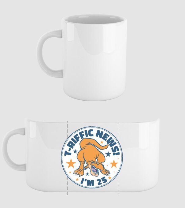 'T-rex Terrific news i''m 25' model alb pe tricou