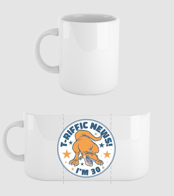 'T-rex Terrific news i''m 30' model alb pe tricou