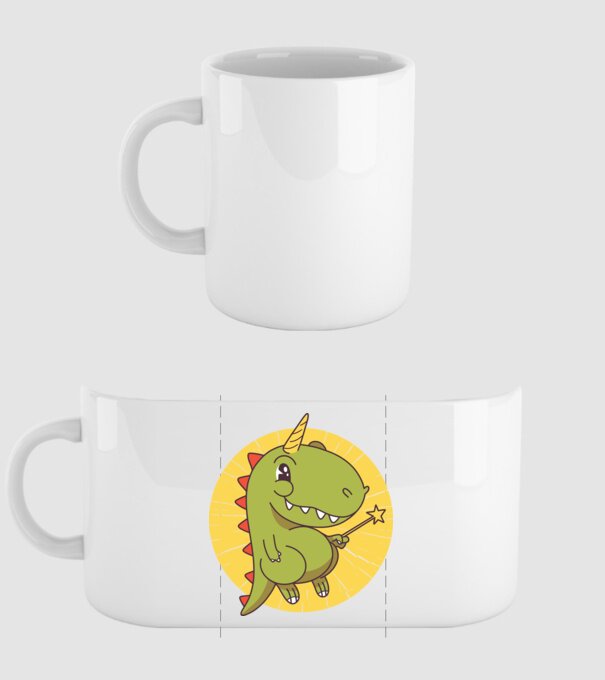 T-rex Unicorn cu baghetă magică model alb pe tricou