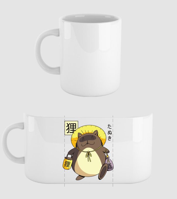 Tanuki Yokai model alb pe tricou