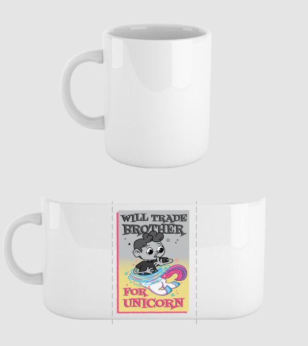 Îl ofer la schimb pe fratele meu pentru un unicorn model alb pe tricou