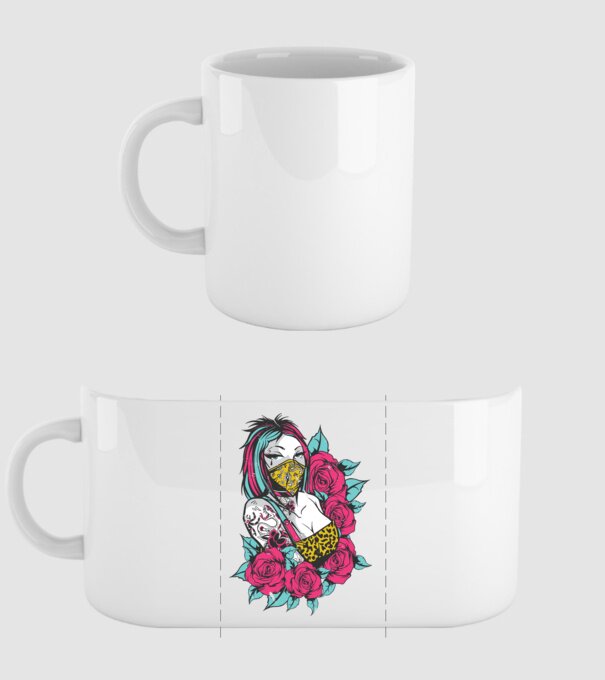Fată tatuată model alb pe tricou