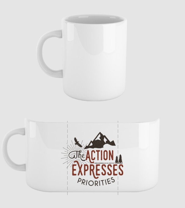 The action expresses priorities model alb pe tricou