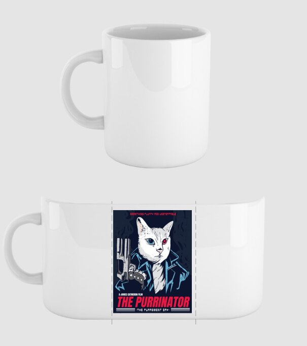 The Purrinator Pisică model alb pe tricou