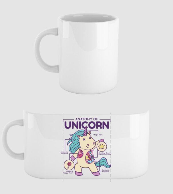 Unicorn Anatomie model alb pe tricou