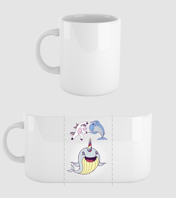 Unicorn Balenă Fuziune - Narval model alb pe tricou