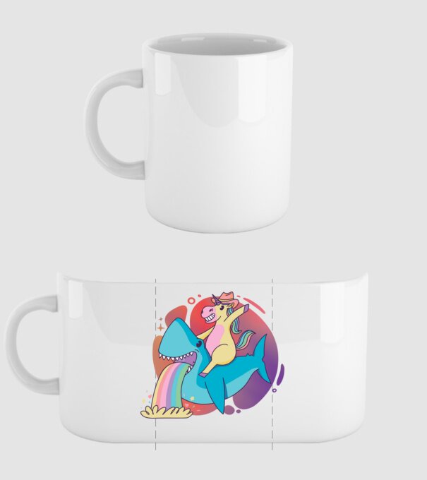 Unicorn pe rechin model alb pe tricou