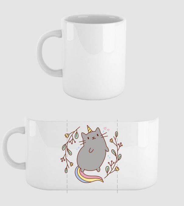 Pisică Unicorn model alb pe tricou
