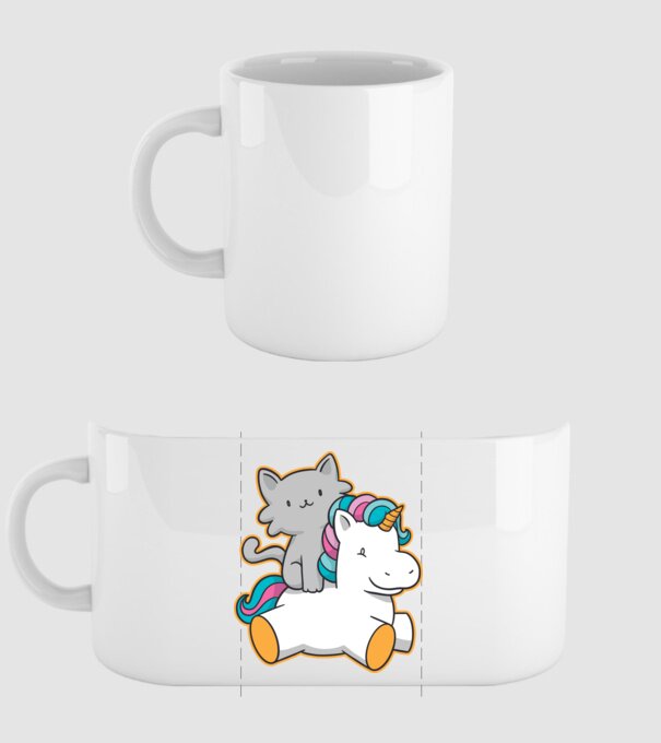 Unicorn Cu pisică model alb pe tricou