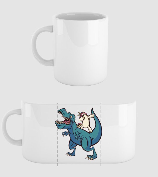 Unicorn DAB T-rex model alb pe tricou