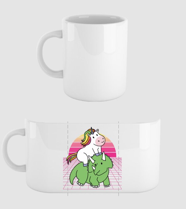 Unicorn pe dinozaur retro model alb pe tricou
