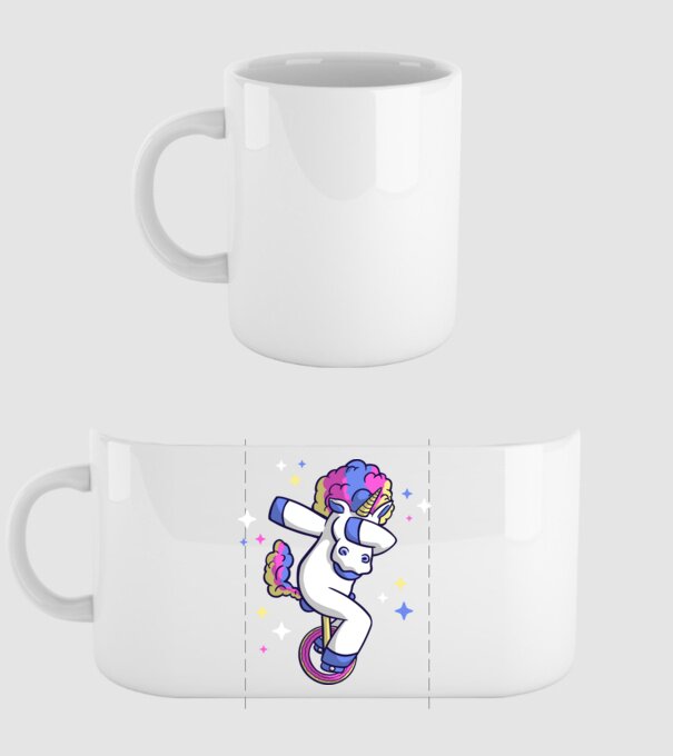 Unicorn pe monociclu model alb pe tricou