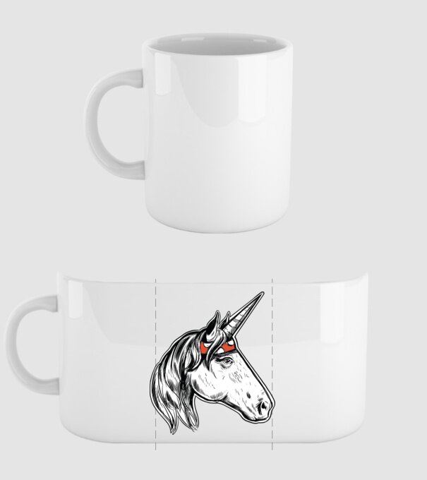 Cal Unicorn model alb pe tricou