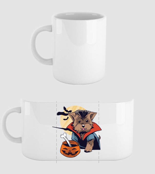 Vampir Yorkie Halloween model alb pe tricou
