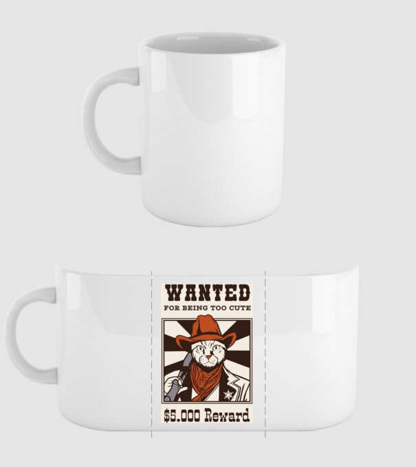Wanted for being too cute Cowboy cu pisică model alb pe tricou