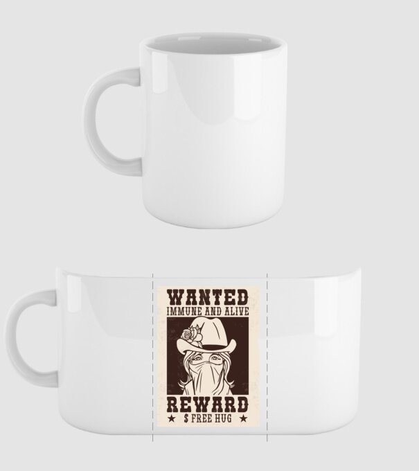 Afiș Wanted - Îmbrățișări gratuite model alb pe tricou
