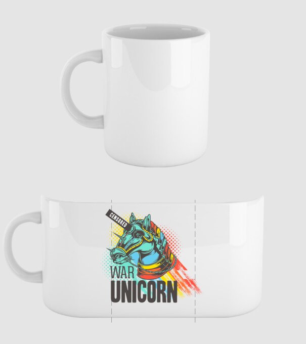 War Unicorn model alb pe tricou