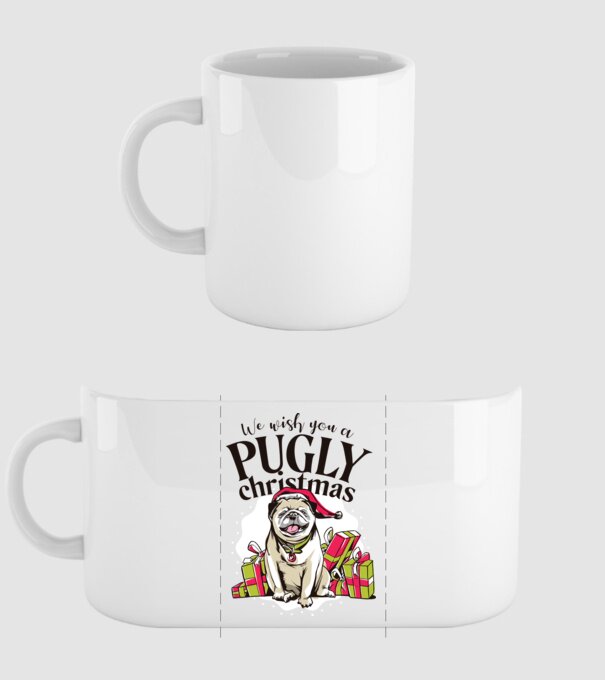 We wish You a Pugly Christmas tricou cu mops model alb pe tricou
