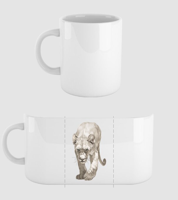 white lion model alb pe tricou