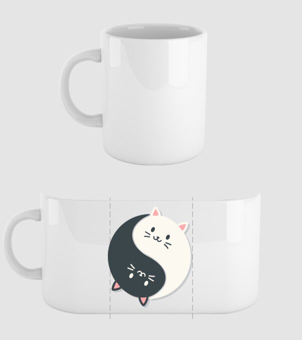 Pisicuțe Yin Yang model alb pe tricou