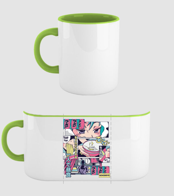 Anime Vaporwave Ramen model verde pe tricou