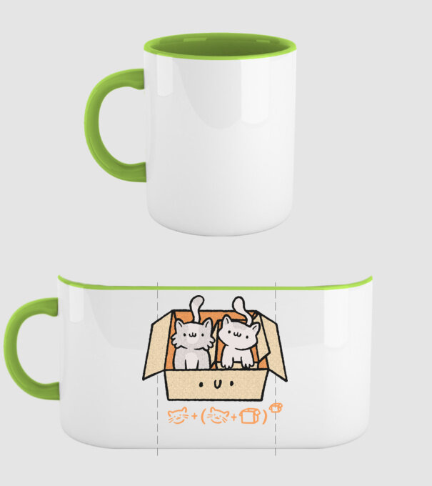Cutie cu pisică drăguță model verde pe tricou