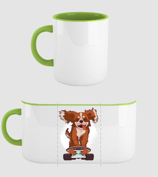 Skateboarding Cavalier King Spaniel model verde pe tricou