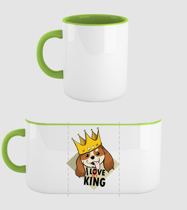 I love my king - Cavalier King Charles tricou cu câine Cocker Spaniel model verde pe tricou