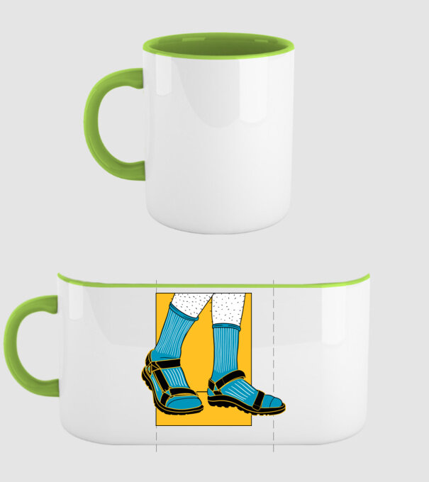 Sandale cu șosete model verde pe tricou